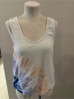LOFT White Tank with Blue, Lavender & Peach Tie-Dye